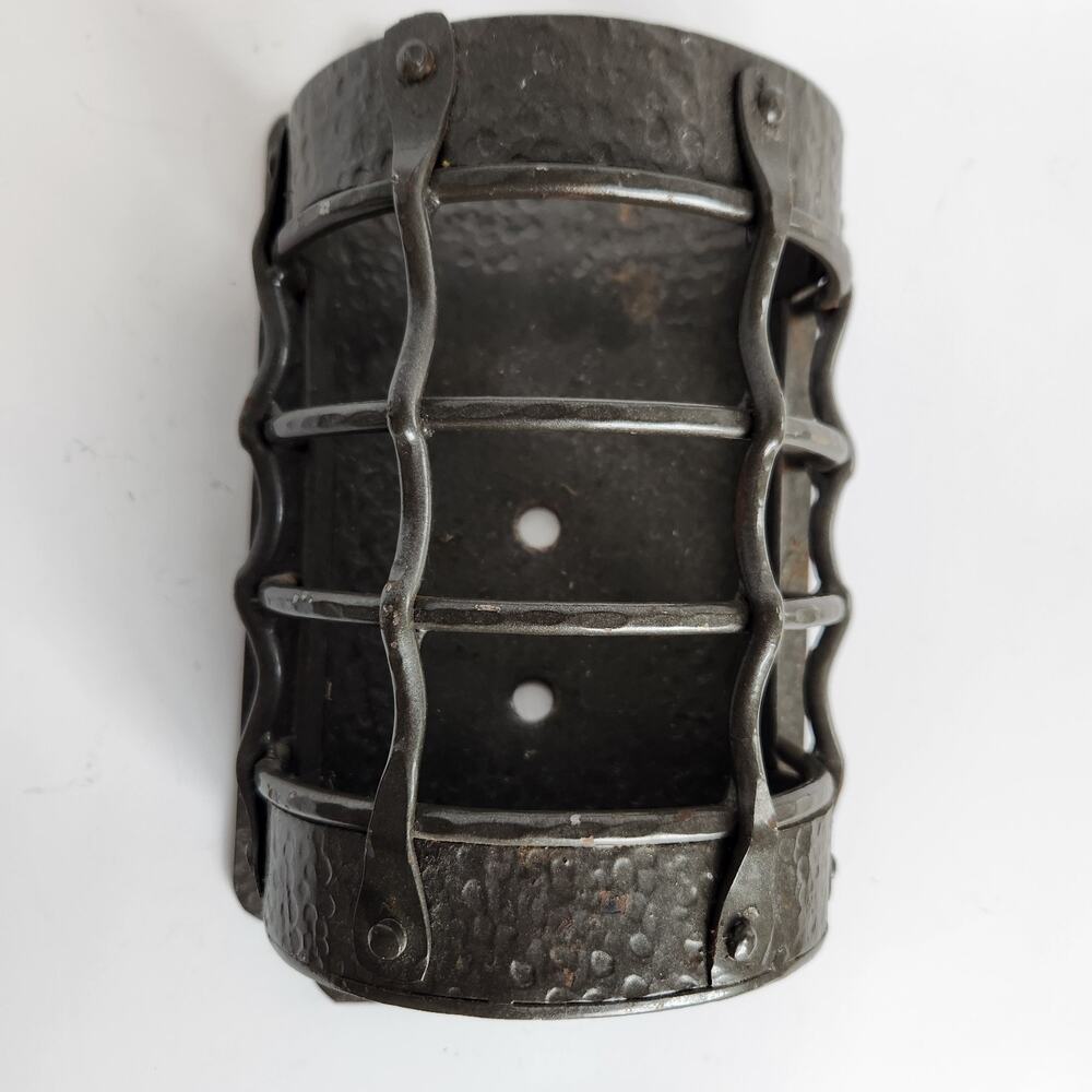 Industrial Hand-forged Iron Medieval Castle Caged Wall Sconce Riveted Hammered